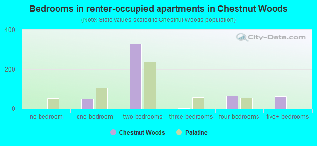 Bedrooms in renter-occupied apartments in Chestnut Woods