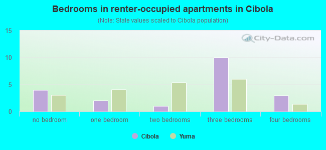 Bedrooms in renter-occupied apartments in Cibola