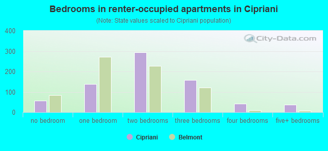 Bedrooms in renter-occupied apartments in Cipriani