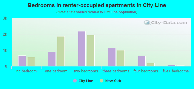 Bedrooms in renter-occupied apartments in City Line