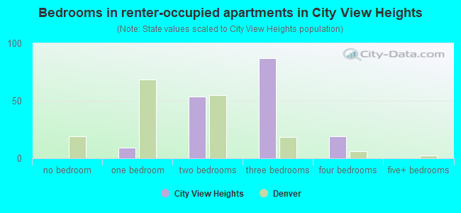 Bedrooms in renter-occupied apartments in City View Heights