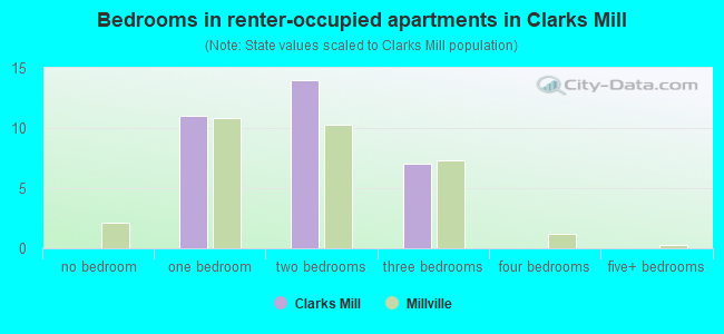 Bedrooms in renter-occupied apartments in Clarks Mill