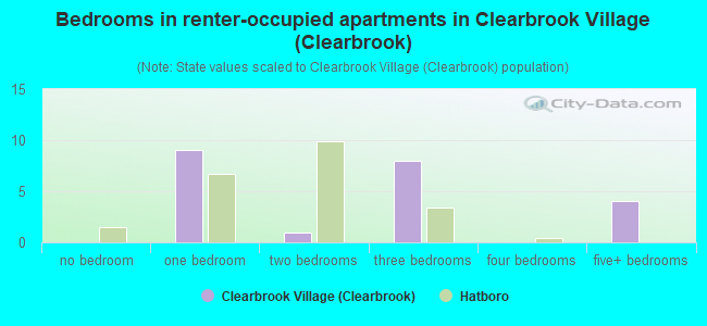 Bedrooms in renter-occupied apartments in Clearbrook Village (Clearbrook)