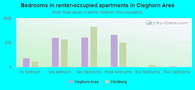Bedrooms in renter-occupied apartments in Cleghorn Area