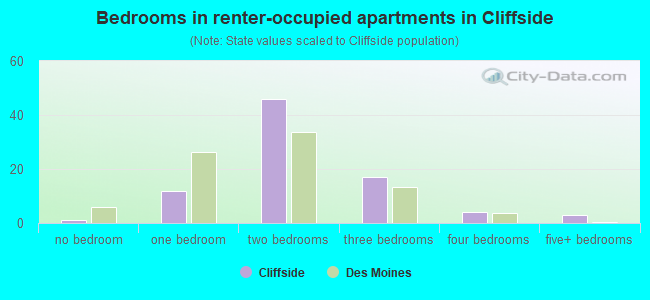 Bedrooms in renter-occupied apartments in Cliffside
