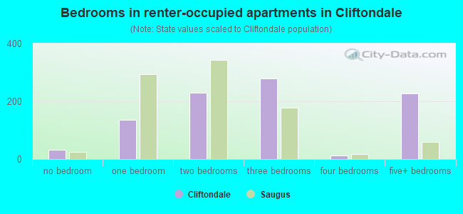 Bedrooms in renter-occupied apartments in Cliftondale