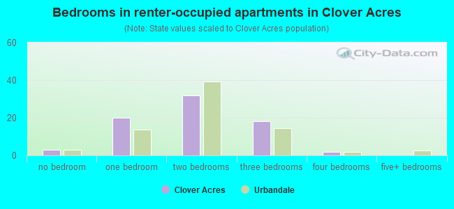 Bedrooms in renter-occupied apartments in Clover Acres