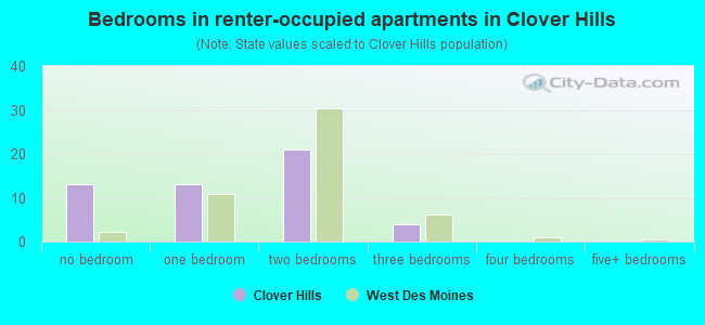 Bedrooms in renter-occupied apartments in Clover Hills