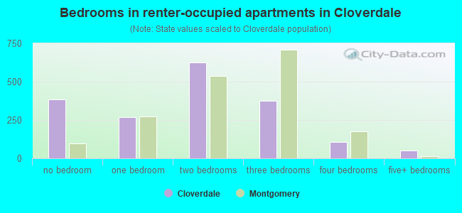 Bedrooms in renter-occupied apartments in Cloverdale