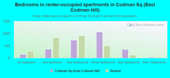 Bedrooms in renter-occupied apartments in Codman Sq (East Codman Hill)