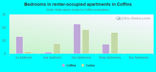 Bedrooms in renter-occupied apartments in Coffins
