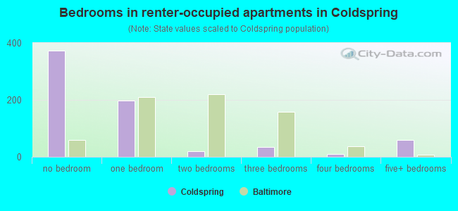 Bedrooms in renter-occupied apartments in Coldspring