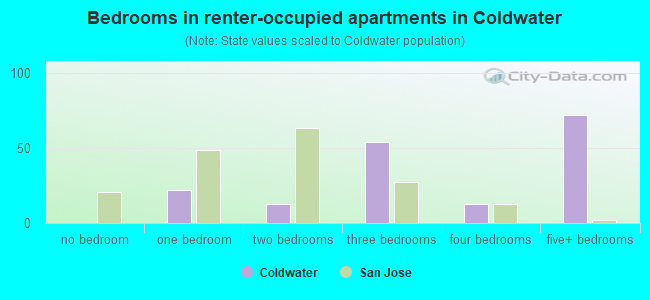 Bedrooms in renter-occupied apartments in Coldwater