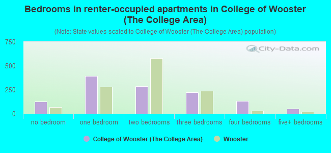Bedrooms in renter-occupied apartments in College of Wooster (The College Area)