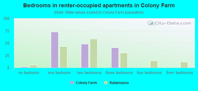 Bedrooms in renter-occupied apartments in Colony Farm