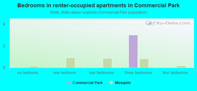 Bedrooms in renter-occupied apartments in Commercial Park