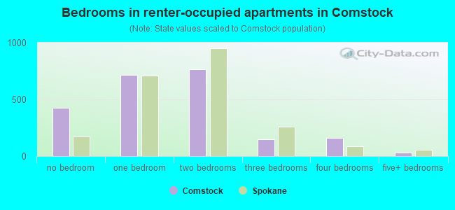 Bedrooms in renter-occupied apartments in Comstock