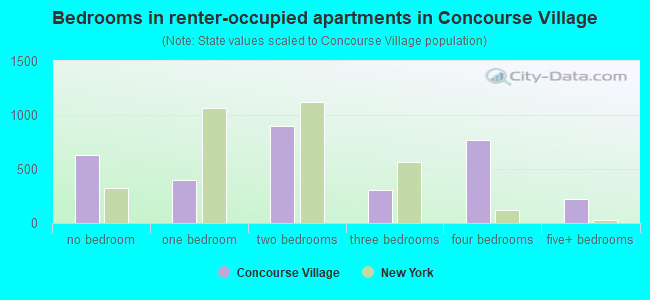 Bedrooms in renter-occupied apartments in Concourse Village