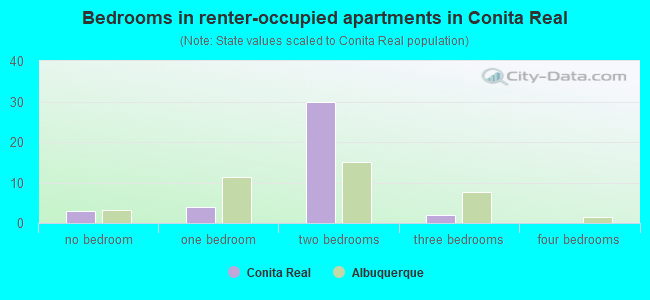Bedrooms in renter-occupied apartments in Conita Real