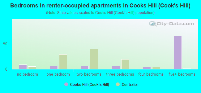 Bedrooms in renter-occupied apartments in Cooks Hill (Cook's Hill)