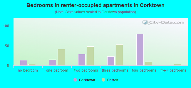 Bedrooms in renter-occupied apartments in Corktown
