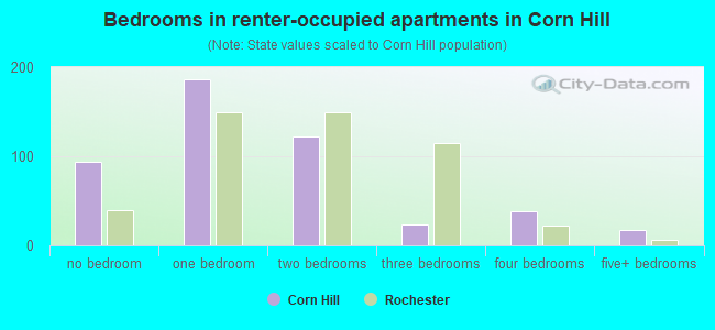 Bedrooms in renter-occupied apartments in Corn Hill