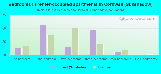 Bedrooms in renter-occupied apartments in Cornwall (Sunshadow)