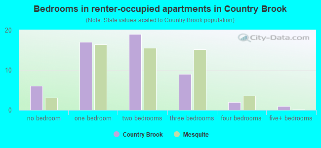Bedrooms in renter-occupied apartments in Country Brook