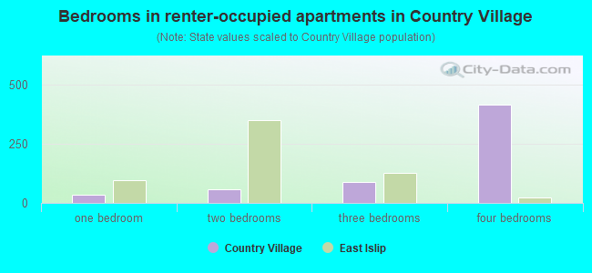Bedrooms in renter-occupied apartments in Country Village