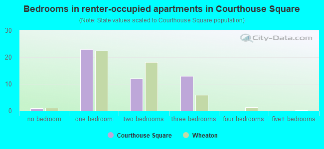 Bedrooms in renter-occupied apartments in Courthouse Square