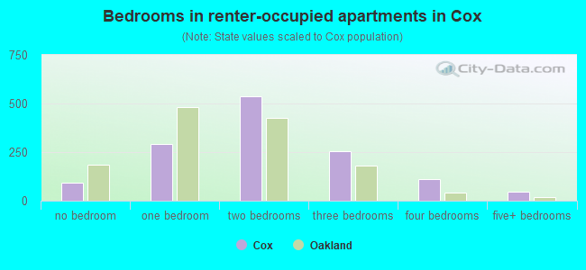 Bedrooms in renter-occupied apartments in Cox