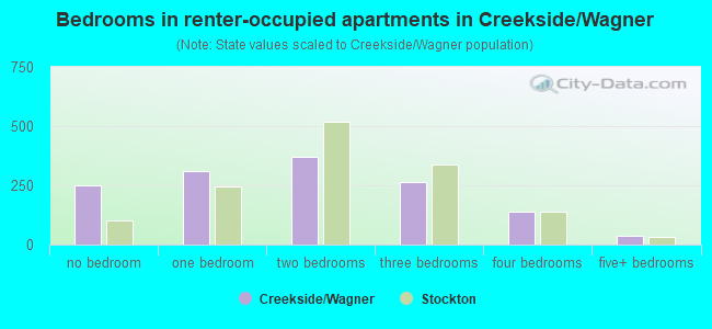 Bedrooms in renter-occupied apartments in Creekside/Wagner