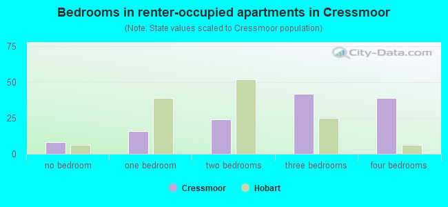 Bedrooms in renter-occupied apartments in Cressmoor