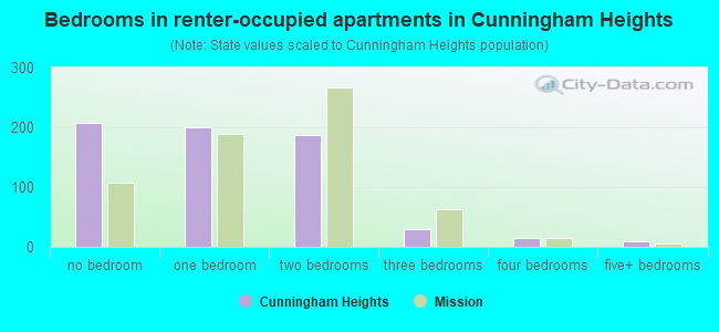 Bedrooms in renter-occupied apartments in Cunningham Heights