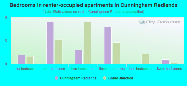 Bedrooms in renter-occupied apartments in Cunningham Redlands
