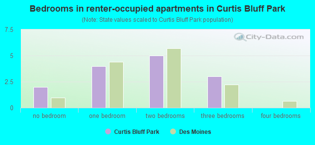 Bedrooms in renter-occupied apartments in Curtis Bluff Park