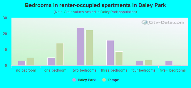 Bedrooms in renter-occupied apartments in Daley Park
