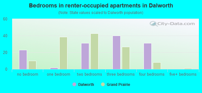Bedrooms in renter-occupied apartments in Dalworth