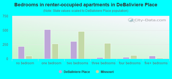 Bedrooms in renter-occupied apartments in DeBaliviere Place