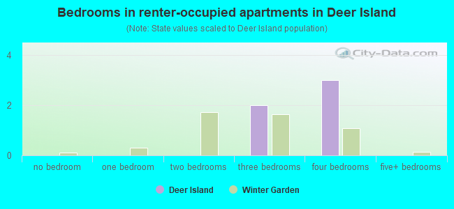 Bedrooms in renter-occupied apartments in Deer Island