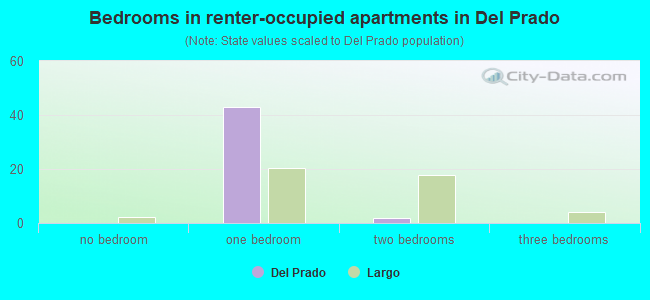 Bedrooms in renter-occupied apartments in Del Prado