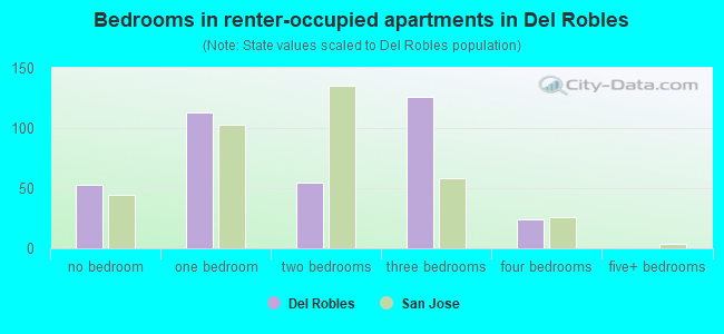 Bedrooms in renter-occupied apartments in Del Robles