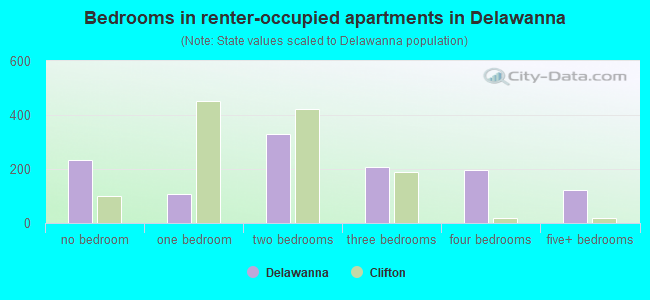 Bedrooms in renter-occupied apartments in Delawanna