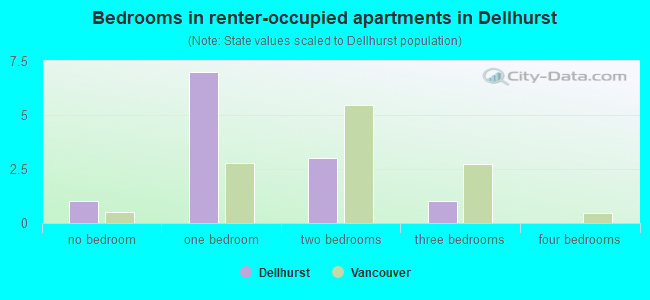 Bedrooms in renter-occupied apartments in Dellhurst
