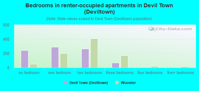 Bedrooms in renter-occupied apartments in Devil Town (Deviltown)