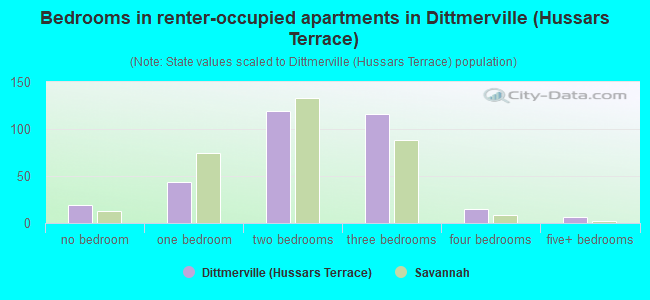 Bedrooms in renter-occupied apartments in Dittmerville (Hussars Terrace)