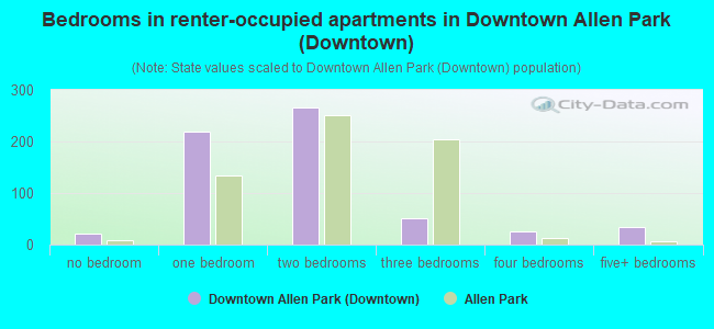 Bedrooms in renter-occupied apartments in Downtown Allen Park (Downtown)