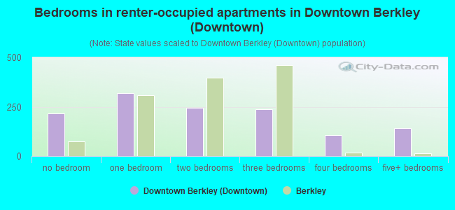 Bedrooms in renter-occupied apartments in Downtown Berkley (Downtown)
