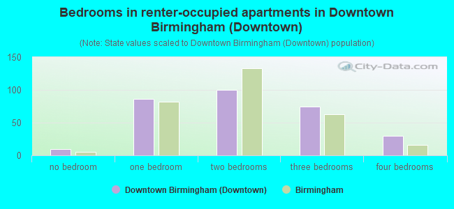 Bedrooms in renter-occupied apartments in Downtown Birmingham (Downtown)