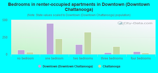 Bedrooms in renter-occupied apartments in Downtown (Downtown Chattanooga)
